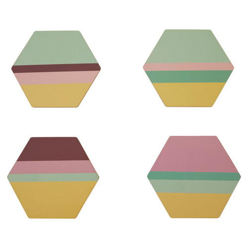 Mimo Set Of Four Miami Stripe Gold Foil Edge Coasters