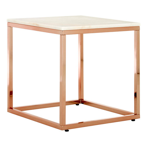 Allure Square White Marble and Rose Gold Square End Table