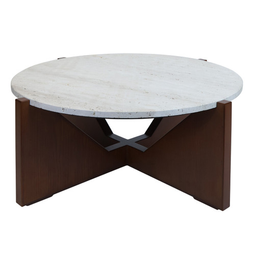 Winton Travertine Top Coffee Table With Acacia Wood Frame