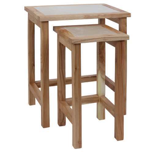 Womad Small Set Of 2 Wooden Side Tables With Cream Marble Tops Womad Small Set Of 2 Wooden Side Tables With Cream Marble Tops