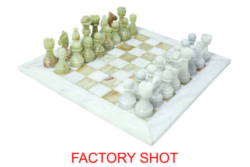 Flos Carved White Marble and Green Onyx Small Marble Chess Set