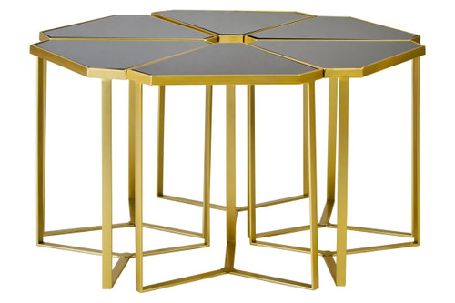 Jodie Six Piece Black Mirror And Gold Frame Table Set Seconds