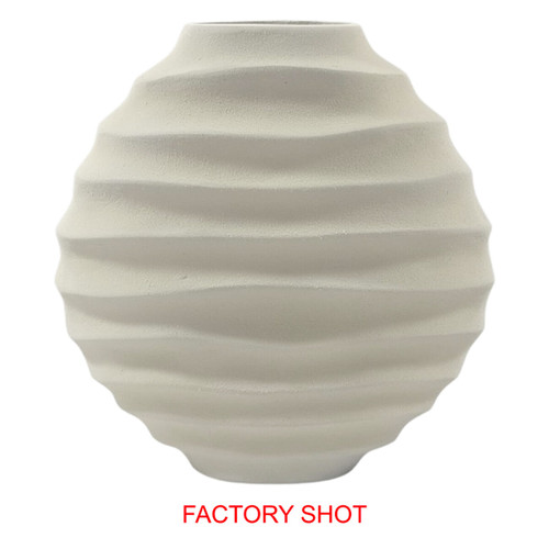 Mira Large Ivory Finish Rippled Round Vase