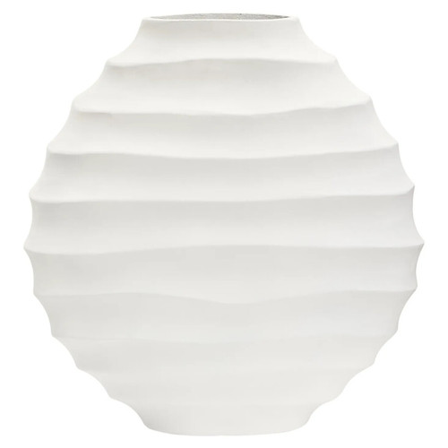 Mira Large Ivory Finish Rippled Round Vase
