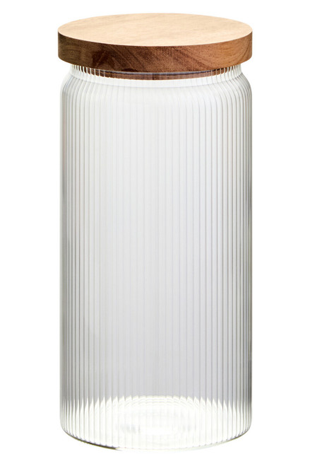 Freska Ribbed Round Glass Jar with Acacia Wood Lid 1200ml