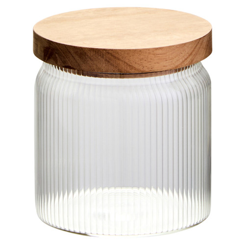 Freska Ribbed Round Glass Jar with Acacia Wood Lid 540ml