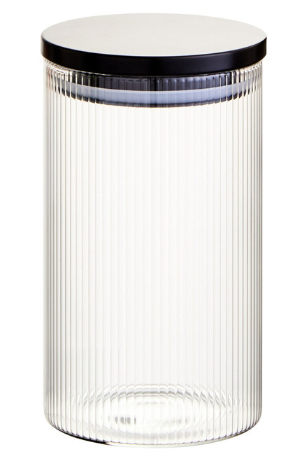 Freska Ribbed Round Glass Jar with Black Lid 1000ml