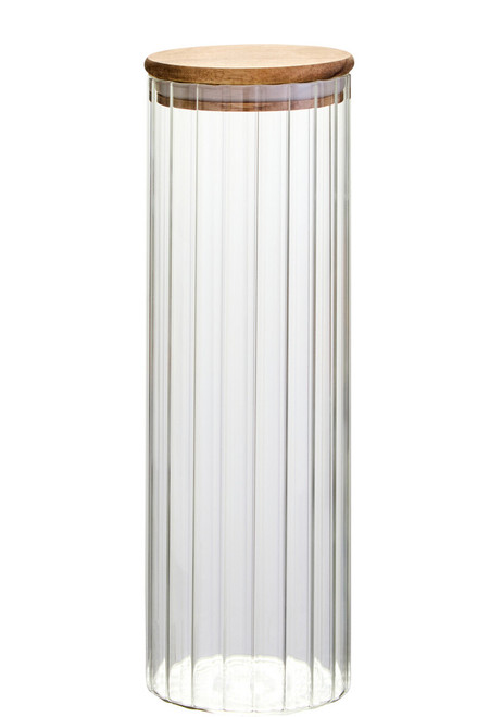 Freska Ribbed Round Glass Jar with Acacia Wood Lid 1400ml