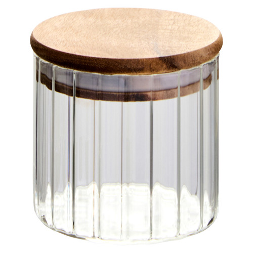 Freska Ribbed Round Glass Jar with Acacia Wood Lid 250ml