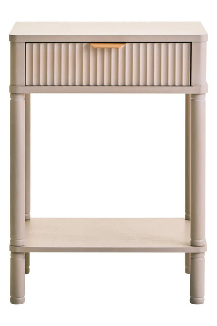 Heritage One Drawer Reed Detail Taupe Wood Side Table