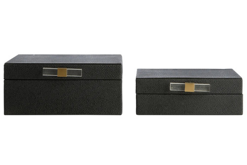 Cardona Set of Two Black Shagreen Effect Trinket Boxes