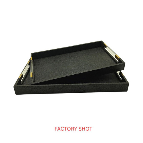 Cardona Set Of Two Black Shagreen Effect Trays