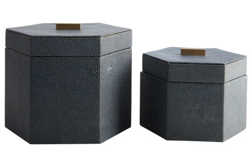 Cardona Set Of Two Hexagonal Blue Shagreen Effect Trinket Boxes