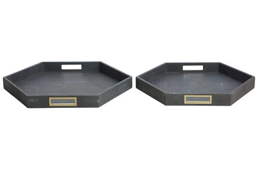 Cardona Set Of Two Hexagonal Blue Shagreen Effect Trays