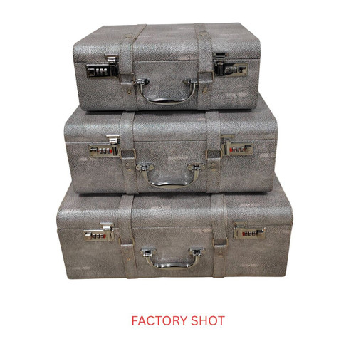 Cardona Set Of Three Grey Shagreen Effect Storage Trunks