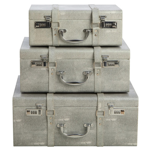 Cardona Set Of Three Grey Shagreen Effect Storage Trunks