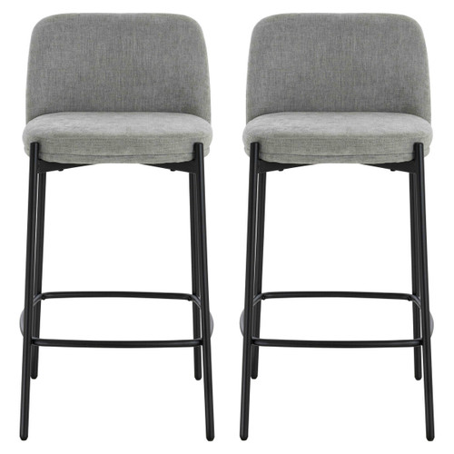 Maxwell Set of 2 Light Grey Textured Fabric Bar Chairs with Black Legs