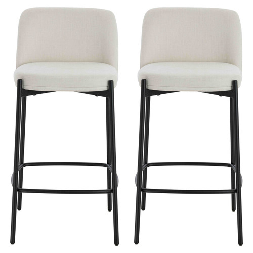 Maxwell Set of 2 Beige Textured Fabric Bar Chairs with Black Legs