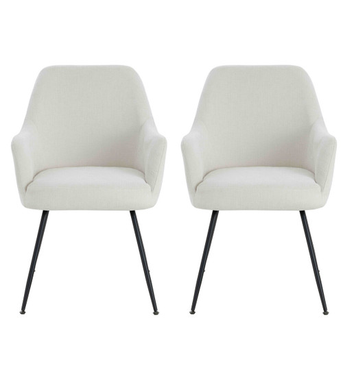Maxwell Set of 2 Light Beige Textured Fabric Dining Chairs with Arms