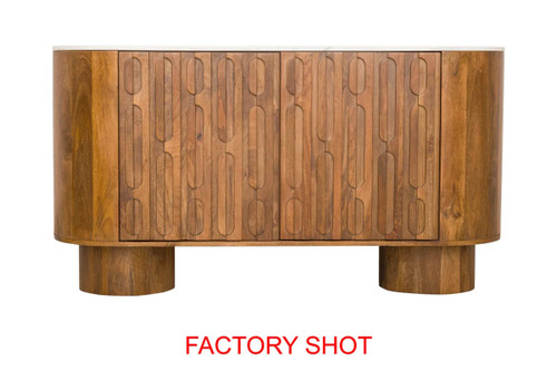 Torcino Marble and Carved Mango Wood  Two Door Sideboard