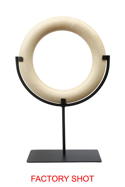Zoro Cream Marble Ring Sculpture on Metal Stand