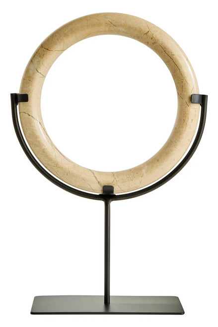 Zoro Cream Marble Ring Sculpture on Metal Stand
