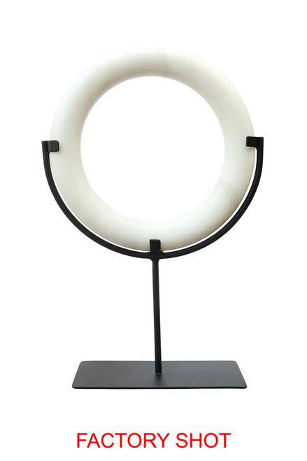 Zoro White Marble Ring Sculpture on Metal Stand