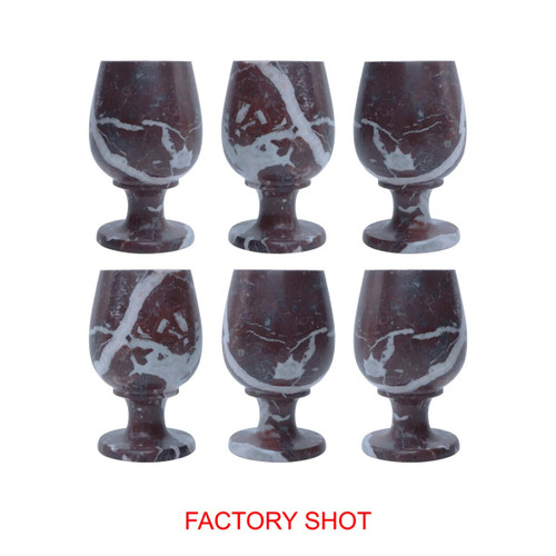 Marmore Set of Six Red Marble Shot or Liqueur Glasses