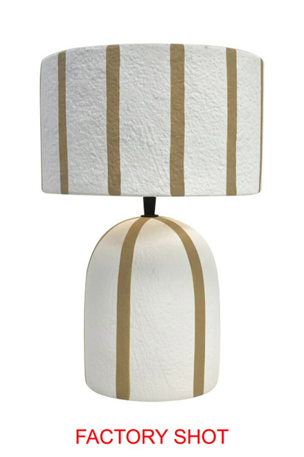 Carta Brown and White Stripe Papier Mache Table Lamp