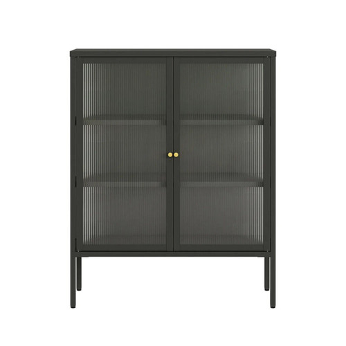 Addison Black Metal and Fluted Glass Door Cabinet