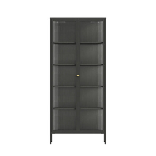 Addison Black Metal and Fluted Glass Door Tall Cabinet