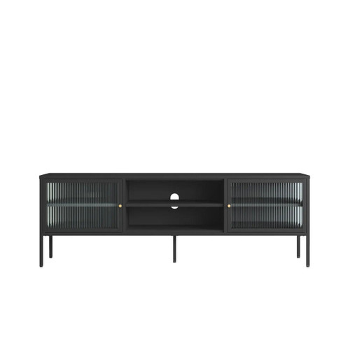 Addison Black Metal and Fluted Glass Door Media Unit