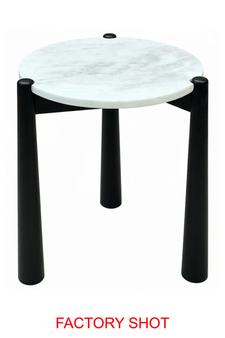 Wilbur White Marble Top and Black Finish Mango Wood Side Table