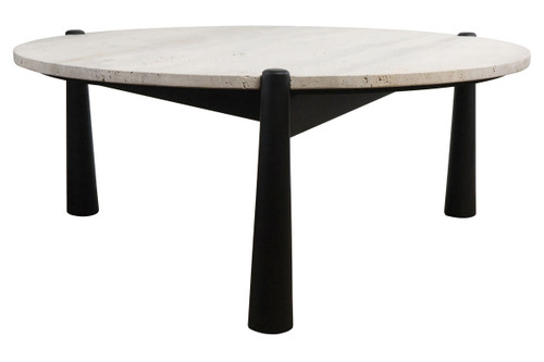 Wilbur Travertine Top and Black Finish Mango Wood Coffee Table