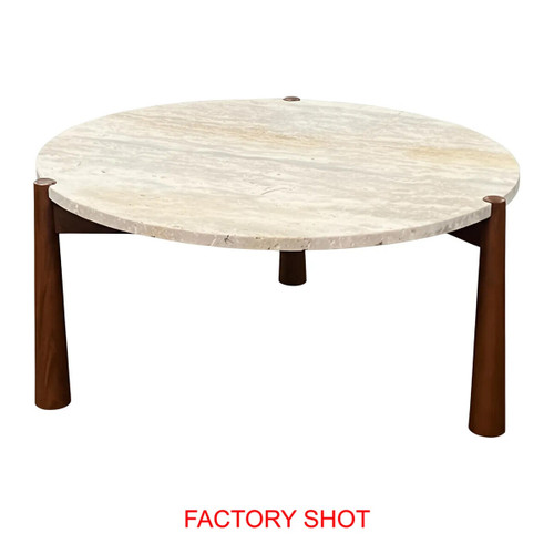 Wilbur Travertine Top and Brown Finish Mango Wood Coffee Table