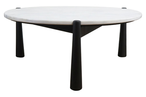 Wilbur White Marble Top and Black Finish Mango Wood Coffee Table