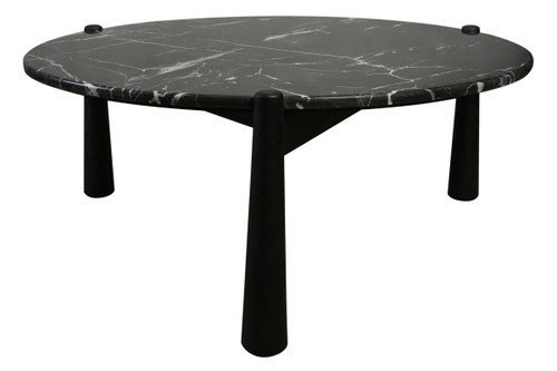 Wilbur Black and White Marble Top Coffee Table with Mango Wood Legs