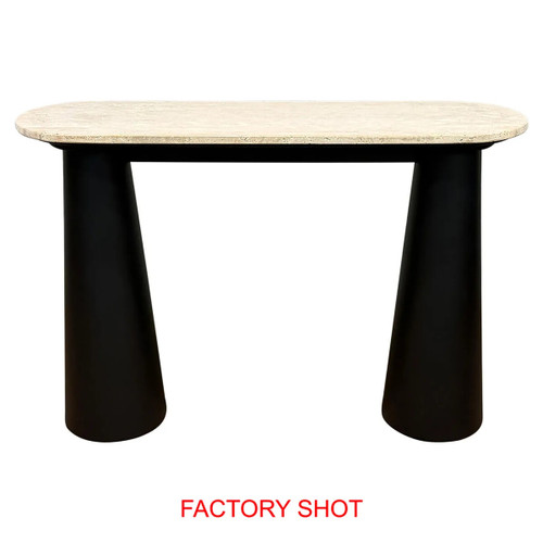 Waris Travertine Top and Black Mango Wood Console Table