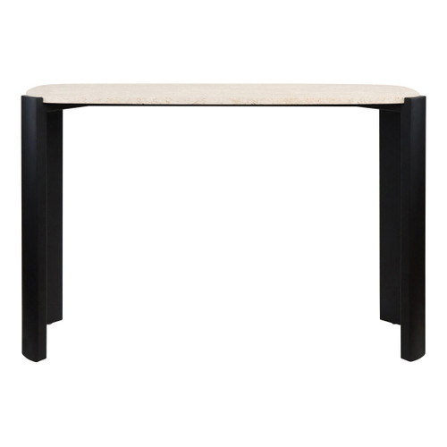 Palermo Travertine Top and Black Acacia Wood Console Table