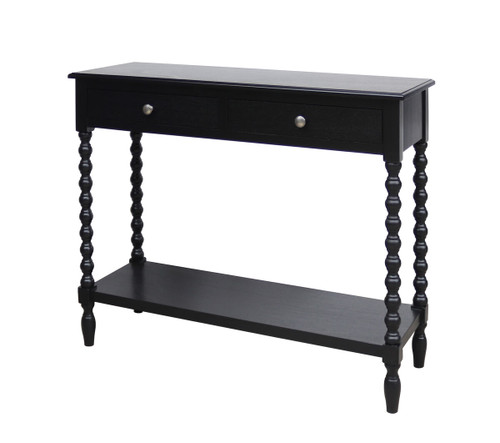 Heritage Two Drawer Bobble Detail Black Wooden Console Table
