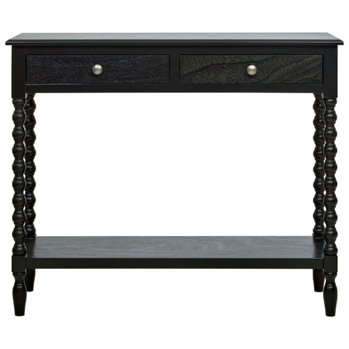 Heritage Two Drawer Bobble Detail Black Wooden Console Table