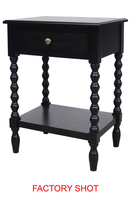 Heritage Black Wood One Drawer Bobble Detail Bedside Table