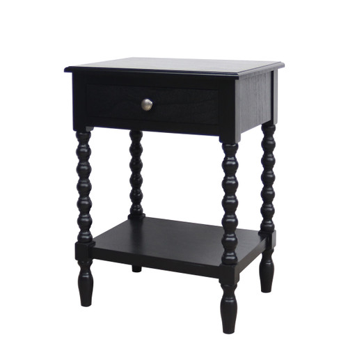 Heritage One Drawer Bobble Detail Black Wooden Bedside Table