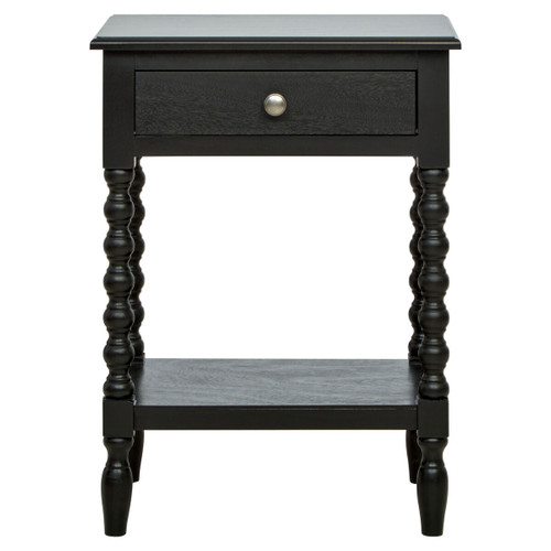 Heritage One Drawer Bobble Detail Black Wooden Bedside Table