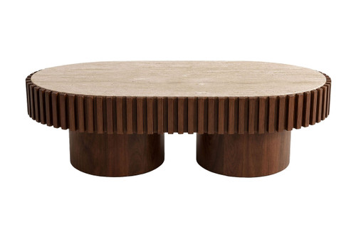 Babel Oval Travertine and Mango Wood Coffee Table