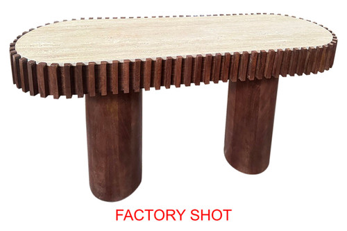 Babel Travertine Top and Mango Wood Pillar Legs Console Table