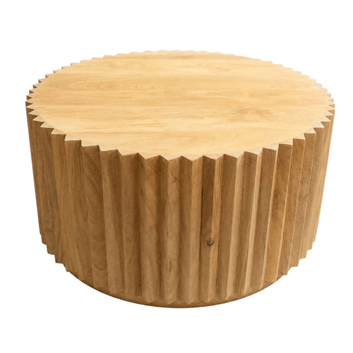 Barto Round Mango Wood Carved Ridged Coffee Table