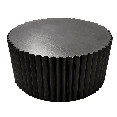 Barto Round Black Mango Wood Carved Ridge Coffee Table