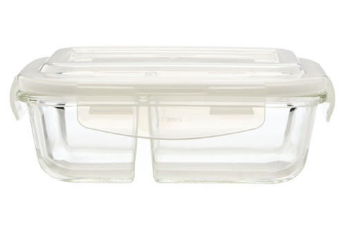 Freska 2 Section Rectangular Glass Container With Lid 640 ml