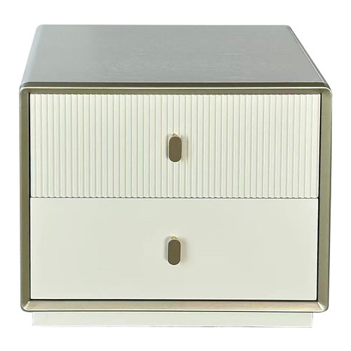 Dorsino Ivory Wood Veneer Two Drawer Bedside Table